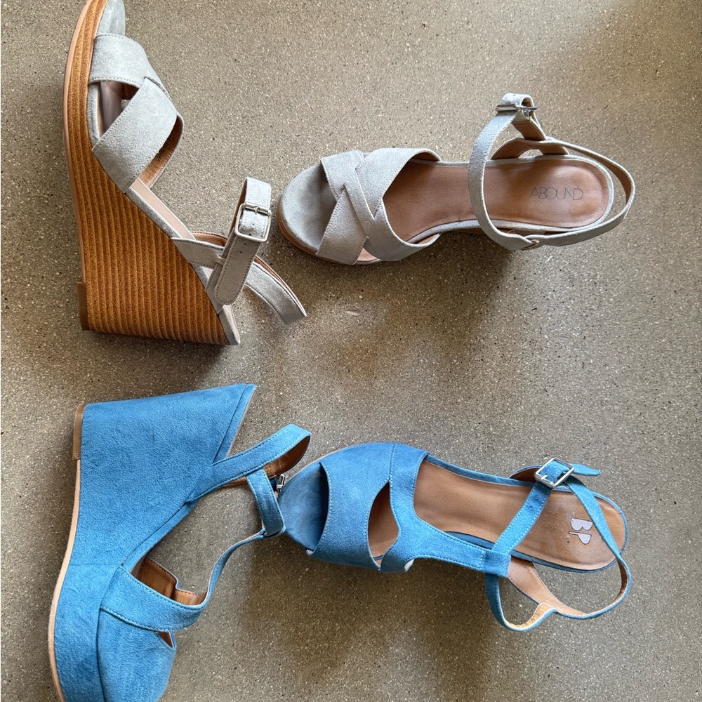 Nordstrom Blue and Gray Strappy Wedge Heels Size 7.5